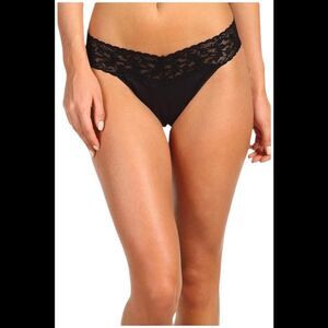 Hanky Panky Supima Cotton Original Rise Thong with Lace Black - Plus